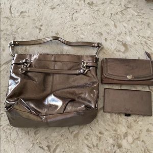Coach metallic purse & wallet